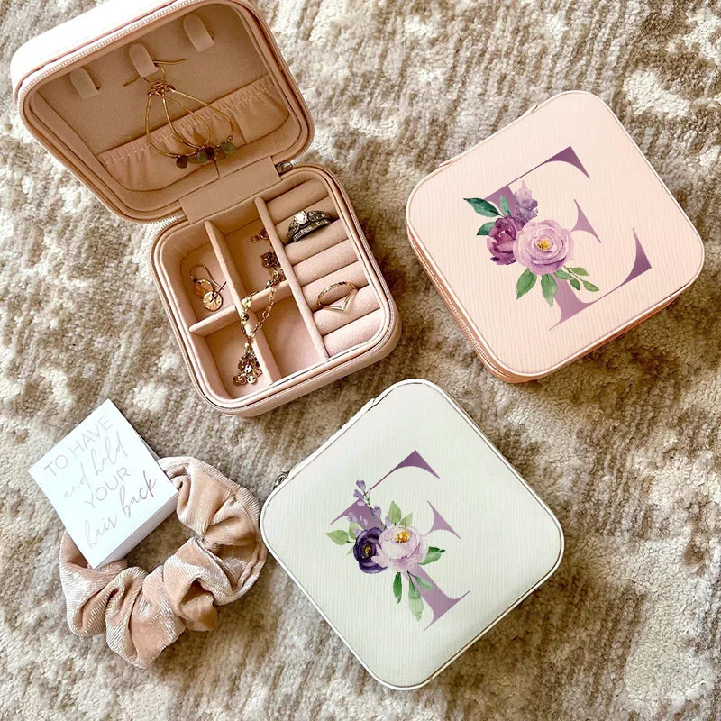 Travel Jewellery & Accessories Organiser - Purple Letters Jewelry Box Wedding Gift