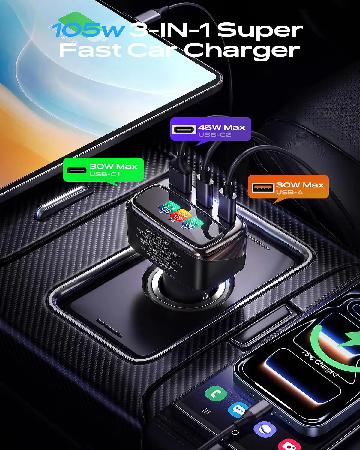 105W USB C Car Charger with Di - đánh giá và giá Travel Accessories Car