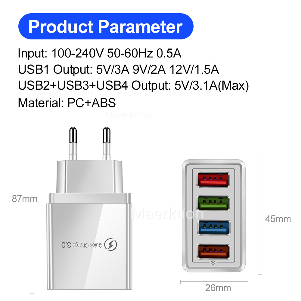 4 USB Fast Charging Head EU/US - đánh giá và giá Travel Accessories Inc